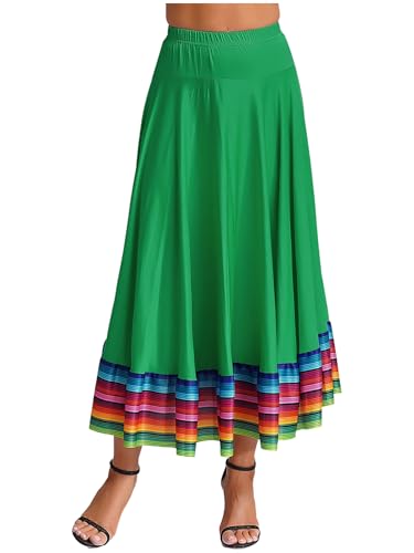 CHICTRY Damen Flamenco Dance Lange Rock Maxirock Tanzrock Faltenrock Tango Latein Walzer Bauchtanz Ballroom Wettbewerb Kostüm Grün C 3XL von CHICTRY