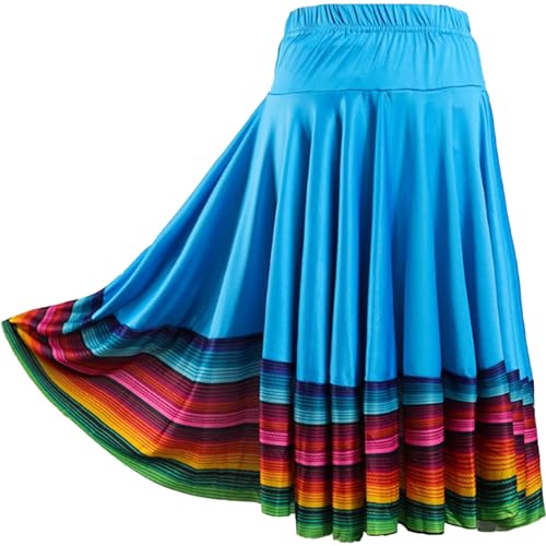 CHICTRY Damen Flamenco Dance Lange Rock Maxirock Tanzrock Faltenrock Tango Latein Walzer Bauchtanz Ballroom Wettbewerb Kostüm Himmelblau A 4XL von CHICTRY