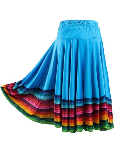 CHICTRY Damen Flamenco Dance Lange Rock Maxirock Tanzrock Faltenrock Tango Latein Walzer Bauchtanz Ballroom Wettbewerb Kostüm Himmelblau A 5XL von CHICTRY