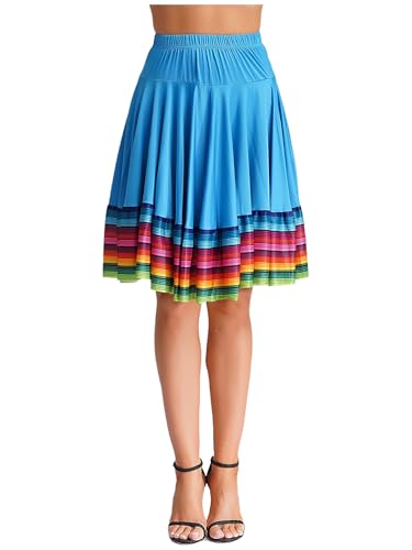 CHICTRY Damen Flamenco Dance Lange Rock Maxirock Tanzrock Faltenrock Tango Latein Walzer Bauchtanz Ballroom Wettbewerb Kostüm Himmelblau A L von CHICTRY