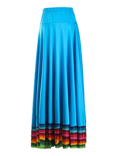 CHICTRY Damen Flamenco Dance Lange Rock Maxirock Tanzrock Faltenrock Tango Latein Walzer Bauchtanz Ballroom Wettbewerb Kostüm Himmelblau C 3XL von CHICTRY