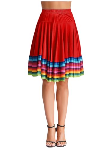 CHICTRY Damen Flamenco Dance Lange Rock Maxirock Tanzrock Faltenrock Tango Latein Walzer Bauchtanz Ballroom Wettbewerb Kostüm Rot A 5XL von CHICTRY