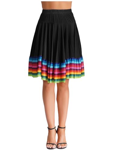 CHICTRY Damen Flamenco Dance Lange Rock Maxirock Tanzrock Faltenrock Tango Latein Walzer Bauchtanz Ballroom Wettbewerb Kostüm Schwarz A L von CHICTRY