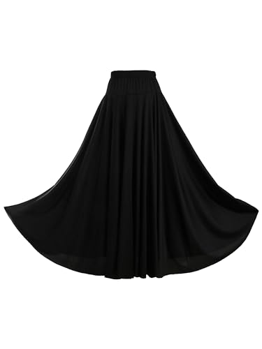 CHICTRY Damen Flamenco Dance Lange Rock Maxirock Tanzrock Faltenrock Tango Latein Walzer Bauchtanz Ballroom Wettbewerb Kostüm Schwarz D 6XL von CHICTRY