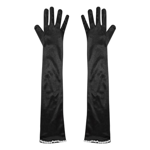 CHICTRY Damen Flapper Handschuhe mit Kunstperlen Deko Vintage Ellenbogenlänge Brauthandschuhe Kurz Hochzeitshandschuhe für Hochzeit Abend Opera Party Cocktail Langer Typ One Size von CHICTRY