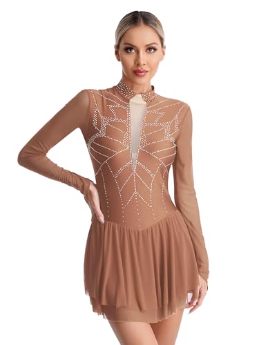 CHICTRY Damen Langarm Eiskunstlauf Kleid Strass Glitzer Ballettkleid Mesh Patchwork Trikot Stehkragen Leotard Mit Asymmetrisch Rock Wettbewerb Kostüm Altrosa M CHICTRY Damen Langarm Eiskunstlauf Kleid Strass Glitzer Ballettkleid Mesh Patchwork Trikot Stehkragen Leotard Mit Asymmetrisch Rock Wettbewerb Kostüm Altrosa M von CHICTRY
