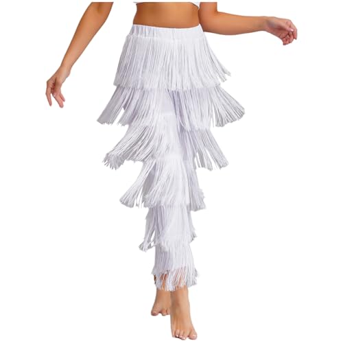 CHICTRY Damen Quasten Fransen Tanzhose Ballsaal Latein Tango Salsa Praxis Performance Hosen Leggings Elastisch Weiß XXL CHICTRY Damen Quasten Fransen Tanzhose Ballsaal Latein Tango Salsa Praxis Performance Hosen Leggings Elastisch Weiß XXL von CHICTRY