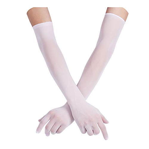 CHICTRY Damen Transparent Handschuhe Stulpenärmel ultra dünn Mesh Dessous-Handschuhe UV-Shutz Ellenbogen Strümpfe für Hochzeit Party Abend Weiß Einheitsgröße von CHICTRY