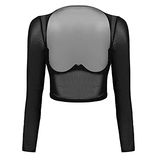 CHICTRY Damen Transparent Mesh Bluse Sexy Elegant Langarm Crop Brüste Cups Bolero Cardigan Zum Binden Ouvert Dessous Reizwäsche Schwarz L von CHICTRY