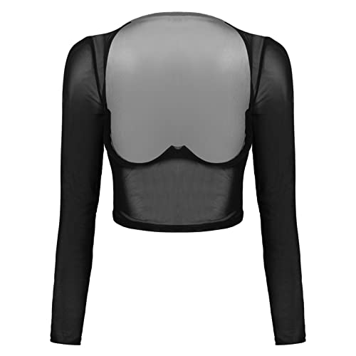 CHICTRY Damen Transparent Mesh Bluse Sexy Elegant Langarm Crop Brüste Cups Bolero Cardigan Zum Binden Ouvert Dessous Reizwäsche Schwarz S von CHICTRY