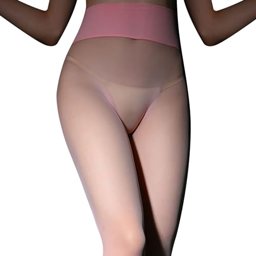 CHICTRY Damen Ultra-Dünne Strumpfhosen Sexy Feinstrumpfhose Reizwäsche Elastische Strümpfe Nahtlose Strumpfhosen Unterwäsche Cosplay Clubwear Rosa One Size von CHICTRY