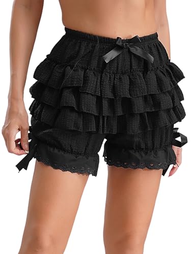 CHICTRY Damen Vintage Bloomer Shorts Rüschen Unterhose Viktorianische Kürbis Pantalons Pettipants Renaissance Zigeuner Shorts Schwarz XL von CHICTRY