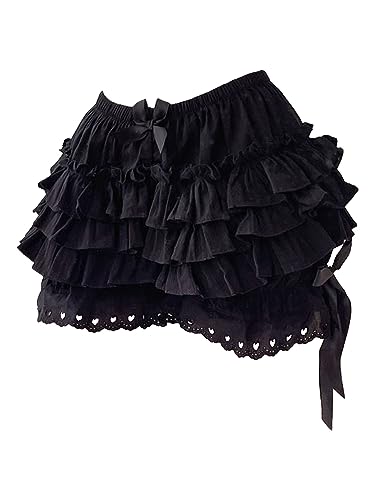 CHICTRY Damen Vintage Bloomer Shorts mit Rüschen Spitze Unterhose viktorianische Kürbis Pantalons Pettipants Renaissance Zigeuner Shorts A Schwarz M von CHICTRY