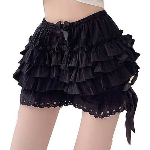 CHICTRY Damen Vintage Bloomer Shorts mit Rüschen Spitze Unterhose viktorianische Kürbis Pantalons Pettipants Renaissance Zigeuner Shorts A Schwarz S von CHICTRY