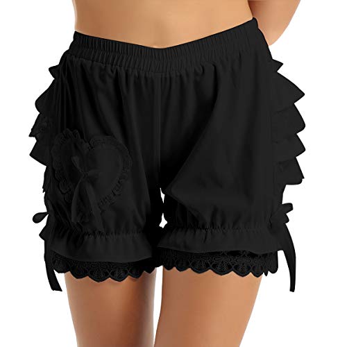 CHICTRY Damen Vintage Bloomer Shorts mit Rüschen Spitze Unterhose viktorianische Kürbis Pantalons Pettipants Renaissance Zigeuner Shorts Schwarz L von CHICTRY