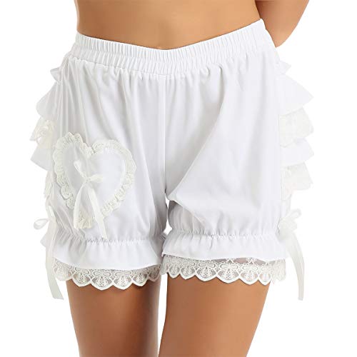 CHICTRY Damen Vintage Bloomer Shorts mit Rüschen Spitze Unterhose viktorianische Kürbis Pantalons Pettipants Renaissance Zigeuner Shorts Weiß 3XL von CHICTRY