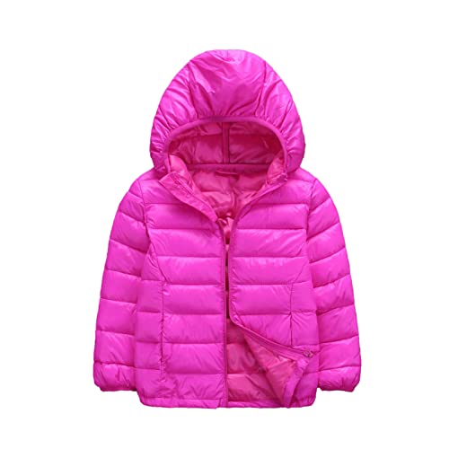 CHICTRY Daunenjacke Kinder Jungen Mädchen Winterjacke Mit Kapuze Langarm Outdoor Warm Steppjacke Stretch Puffer Mantel Leicht Reiverschluss Vorne Hot Pink A 122-128 von CHICTRY
