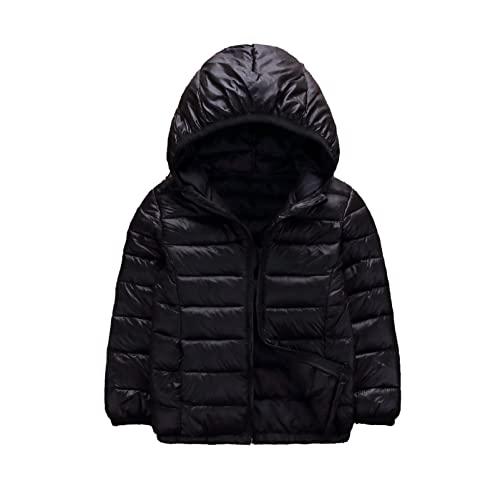 CHICTRY Daunenjacke Kinder Jungen Mädchen Winterjacke Mit Kapuze Langarm Outdoor Warm Steppjacke Stretch Puffer Mantel Leicht Reiverschluss Vorne Schwarz A 170-176 von CHICTRY