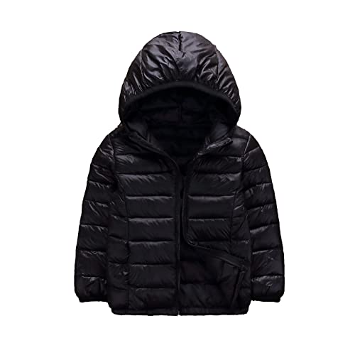 CHICTRY Daunenjacke Kinder Jungen Mädchen Winterjacke Mit Kapuze Winter Outdoor Warm Steppjacke Puffer Mantel Leicht Atnungsaktiv Schwarz A 170-176 von CHICTRY