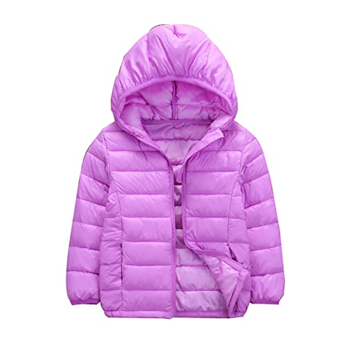 CHICTRY Daunenjacke Kinder Jungen Mädchen Winterjacke Mit Kapuze Winter Outdoor Warm Steppjacke Puffer Mantel Leicht Atnungsaktiv Violett A 110-116 von CHICTRY