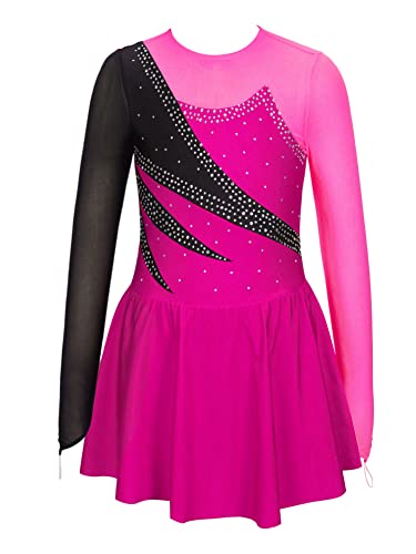 CHICTRY Eiskunstlauf Kleid Mädchen Langarm Patchwork Ballettkleid Glitzer Ballett Trikot Leotard Mit Wickelrock Ballettrock Wettbewerb Kostüm Bekleidung Hell Lila A 110-116 von CHICTRY