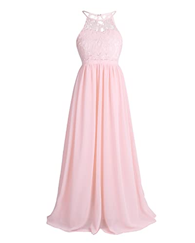 CHICTRY Festliches Mädchen Kleider Lange Brautjungfern Kinder Kleider Hochzeit Party Prinzessin Blumenmädchen Kleid Gr. 104-176 Pearl Rosa 176 von CHICTRY