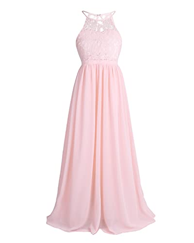 CHICTRY Festliches Mädchen Kleider Lange Brautjungfern Kinder Kleider Hochzeit Party Prinzessin Blumenmädchen Kleid Gr. 104-176 Perle Rosa 140-146 von CHICTRY