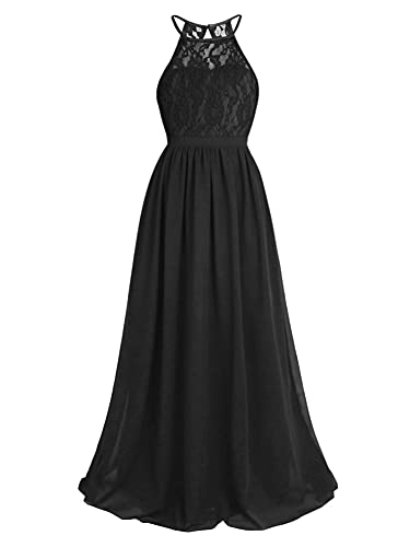 CHICTRY Festliches Mädchen Kleider Lange Brautjungfern Kinder Kleider Hochzeit Party Prinzessin Blumenmädchen Kleid Gr. 104-176 Schwarz 164 von CHICTRY