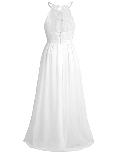 CHICTRY Festliches Mädchen Kleider Lange Brautjungfern Kinder Kleider Hochzeit Party Prinzessin Blumenmädchen Kleid Gr. 104-176 Weiß 140 von CHICTRY