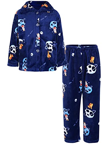 CHICTRY Flanell Pyjama Set Flauschig Schlafanzug Pullover Pyjamahose Jungen Mädchen Winter Fleece Sweatshirt Jogginghose Zweiteiliger Pyjamaset Navy Blau A 146-152 von CHICTRY