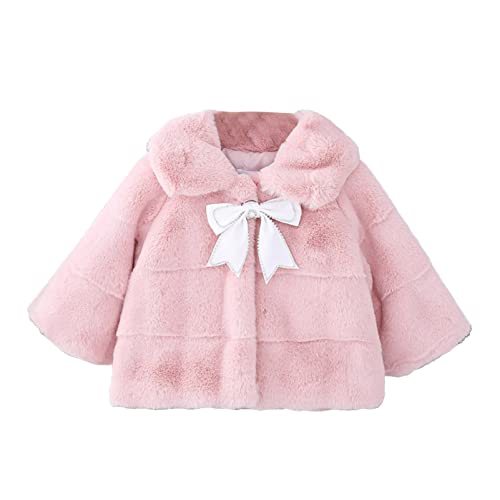 CHICTRY Fleecejacke Kinder Baby Mädchen Plüschjacke Winterjacke Warm Teddy Gepolsterte Jacke Thermojacke Mit Schleife Für Herbst Winter Rosa 74-80 von CHICTRY