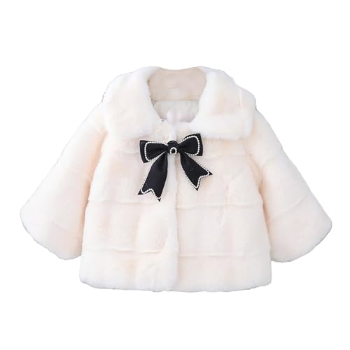 CHICTRY Fleecejacke Kinder Baby Mädchen Plüschjacke Winterjacke Warm Teddy Gepolsterte Jacke Thermojacke Mit Schleife Für Herbst Winter Weiß 86-92 von CHICTRY