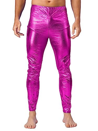 CHICTRY Glänzende Metallic Hose Herren Stretch Männer Disco Leggings Sexy High Waist Jogginghose Sporthose Strumpfhose 70er 80er Jahre Party Hose Vintage Hot Pink B M von CHICTRY