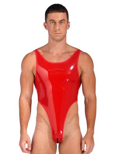 CHICTRY Herren Body Kompression Metallic Leder-Look Stringbody Männer Body Unterwäsche Muskel Shirt Unterhemd M L XL Rot XL von CHICTRY