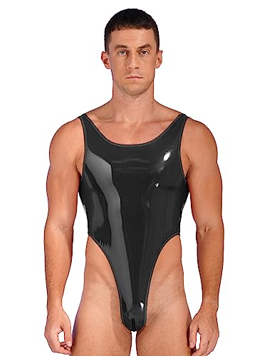 CHICTRY Herren Body Kompression Metallic Leder-Look Stringbody Männer Body Unterwäsche Muskel Shirt Unterhemd M L XL Schwarz XL von CHICTRY