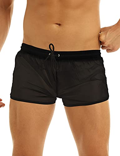 CHICTRY Herren Boxershorts Retroshorts Durchsichtig Unterwäsche Erotik Unterhosen Retro Shorts mit Kordelzug Boxer Short Pants Hose Dessous Sport Schwarz M von CHICTRY