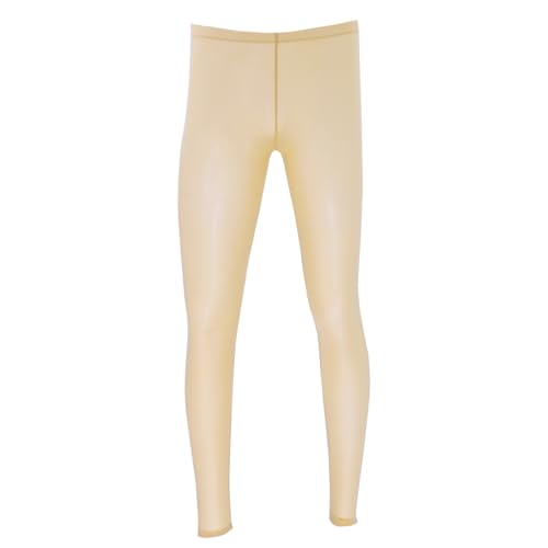 CHICTRY Herren Ice silk Leggings Durchsichtig Strumpfhosen mit Pennishülle Elastische Pants Lange Tight Hose Unterhose Pantyhose Nachtwäsche in 4 Farbe Hautfarbe XL von CHICTRY