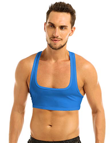 CHICTRY Herren Männer Cropped Tank Top Kurz Basic Ärmellos Fitness Shirt Bodybuilding Gym Tshirt Racerback Bauchfrei BH Sport Muskelshirt Sommer Unterwäsche Blau XXL von CHICTRY