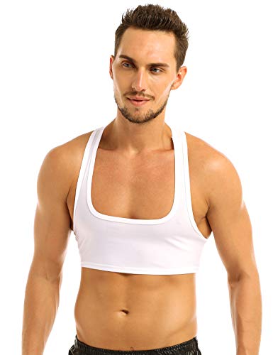 CHICTRY Herren Männer Cropped Tank Top Kurz Basic Ärmellos Fitness Shirt Bodybuilding Gym Tshirt Racerback Bauchfrei BH Sport Muskelshirt Sommer Unterwäsche Weiß XXL von CHICTRY