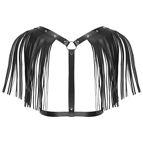 CHICTRY Herren Punk Leder Körperkette Harness Fransen Gürtel Brust Kette Gothic Weste Verstellbare Körpergeschirr für Cosplay Party Halloween Kostüm Schwarz One Size von CHICTRY