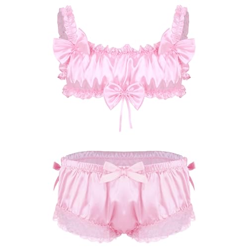 CHICTRY Herren Sissy BH Büstenhalter String Tanga Babydoll Unterwäsche Set Männer Erotik Dessous Reizwäsche Kostüm Crossdresser M L XL X Rosa XL von CHICTRY