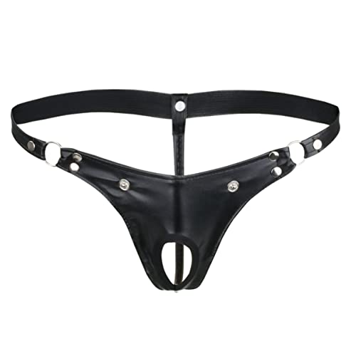 CHICTRY Herren String Leder-Optik Unterwäsche Lingerie G-String Männer String Beutel Thong Mit Penis Loch M L XL Schwarz L von CHICTRY