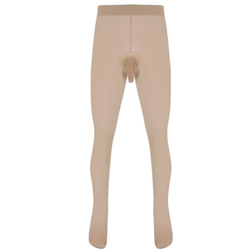 CHICTRY Herren Strumpfhosen mit offen/geschlossene Penishülle Transparent Lange Kompression-Leggings Funktionswäsche Schwarz Nude A Nude (Offen) One Size von CHICTRY