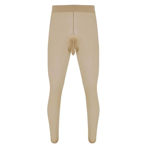 CHICTRY Herren Strumpfhosen mit offen/geschlossene Penishülle Transparent Lange Kompression-Leggings Funktionswäsche Schwarz Nude B Nude (Geschlossene) One Size von CHICTRY