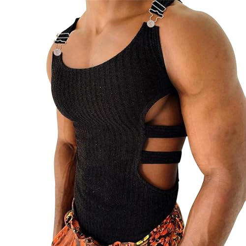 CHICTRY Herren Tank Top Unterhemd mit U-Ausschnitt Cut Out Oberteil Sport Jogging Cropped Ärmellos Tanktop Männer Muskelshirt Sportswear Schwarz A S von CHICTRY