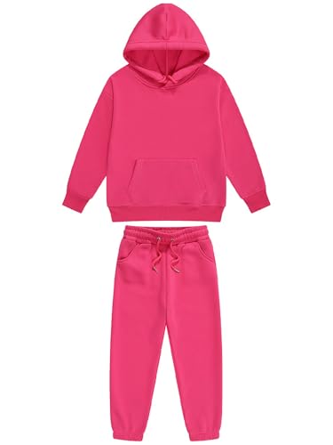 CHICTRY Jogginganzug Mit Kapuze Kinder Junge Mädchen Sportbekleidung Langarm Kapuzenpullover Stretch Trainingshose Mit Kordelzug Sportswear Hot Pink 116-122 von CHICTRY