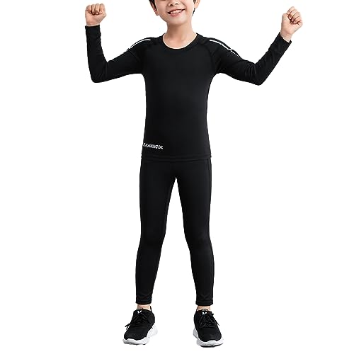 CHICTRY Jungen Sportunterwäsche Kinder Fußball Schnelltrockend Kompressionsunterwäsche Funktionsunterwäsche Set Für Fitness Running Fußballtraining Schwarz 134-140 von CHICTRY