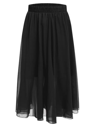 CHICTRY Kinder Ballett Wickelrock Mädchen Chiffon Tanzrock Lang Party Abend Rock A Linien Maxirock Schwarz 158-164 von CHICTRY