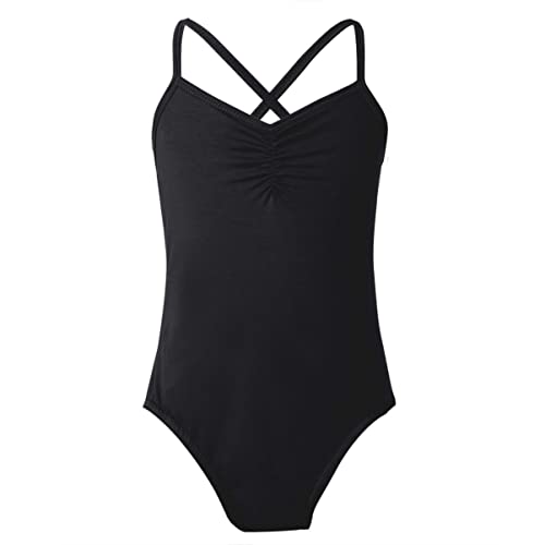 CHICTRY Kinder Ballettanzug Mädchen Ärmellos Ballett Trikot Body Einfarbig Tanzbody Stretch mit verstellbar Träger Dancewear Gr. 116-164 C Schwarz 134-140 von CHICTRY