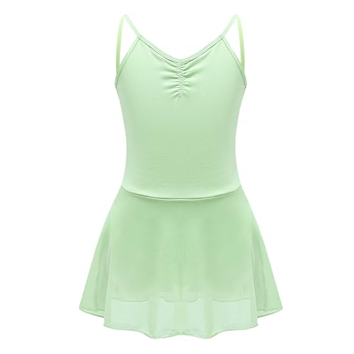 CHICTRY Kinder Ballettkleid Mädchen Tanzkleid Rückenfrei Träger Ballett Trikot Bodysuit Mit Chiffon Rock Wickelrock Wettbewerb Performance Kostüm Grün 134-140 von CHICTRY